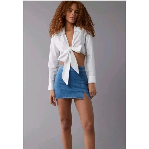 American Eagle Next Level High Rise Denim Mini Skort Light Wash Sz 14 w/Shorts - Picture 1 of 9